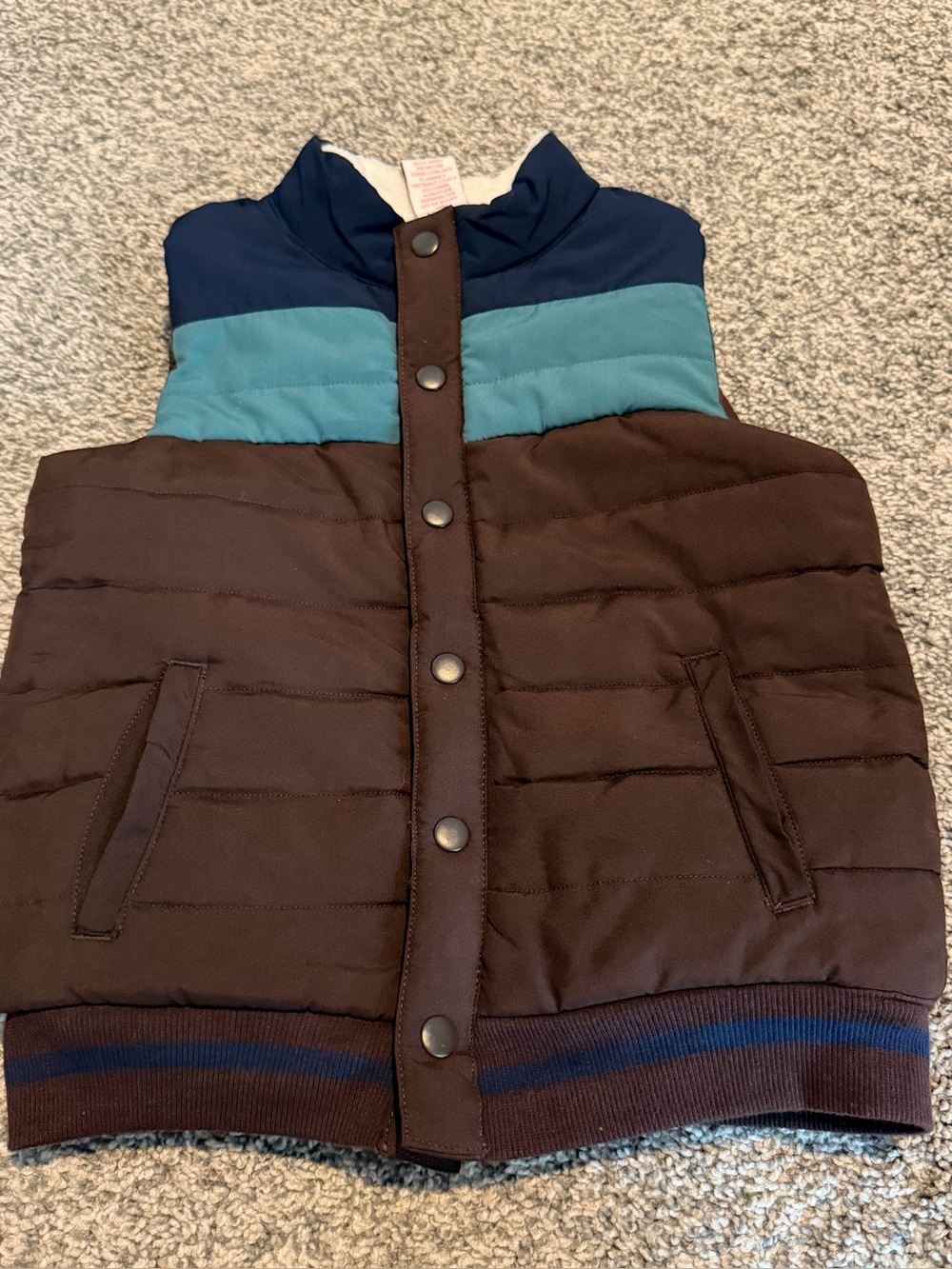 Tommy Bahama Boys Puffer Vest Brown Blue Colorblock Snap Front Size 5/6